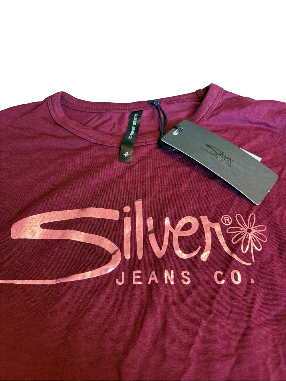 Silver Jeans Co Burgundy Cropped Graphic Tee Size M Y2K Logo T-Shirt - Picture 2 of 10